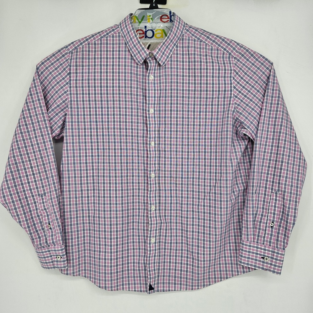 Untuckit Shirt Mens XXL Button Up Casual Plaid Pink Blue Long Sleeve Preppy